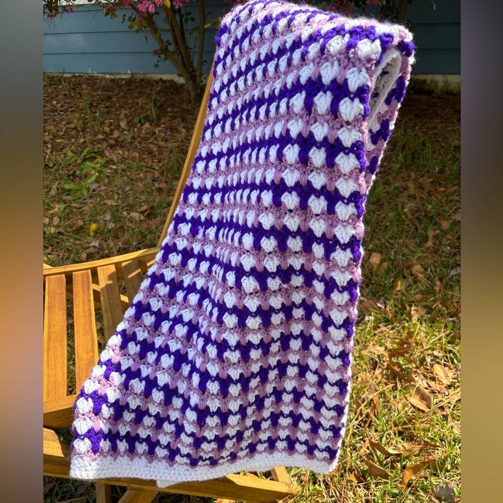 Afghan Blanket - Purple and White